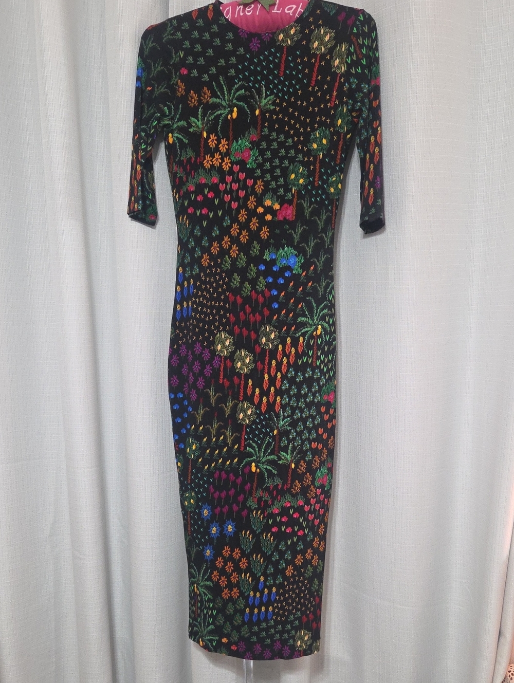 Farm Rio Black Bold Tropical Print Midi Dress